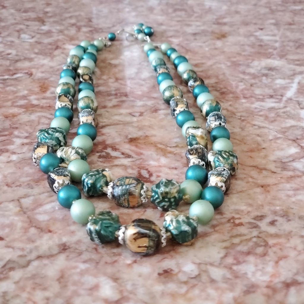 Vintage Signed Japan Two Strand Beaded Necklace